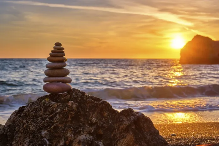 Framed Print : Concept of Balance and Harmony Print - Sunset Cairn Stack Framed Print : Concept of Balance and Harmony Print - Sunset Cairn Stack