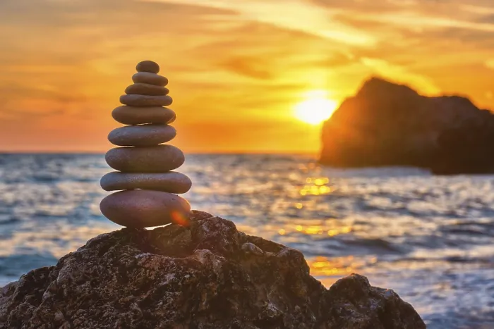 Framed Print : Concept of Balance and Harmony Print - Sunset Cairn Stack Framed Print : Concept of Balance and Harmony Print - Sunset Cairn Stack