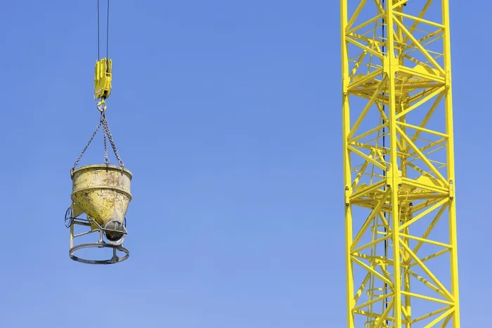 Framed Print : Construction Crane with Concrete Bucket Print Framed Print : Construction Crane with Concrete Bucket Print