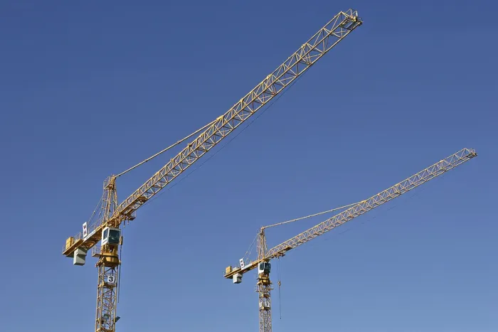Framed Print : Two Construction Cranes Print Framed Print : Two Construction Cranes Print