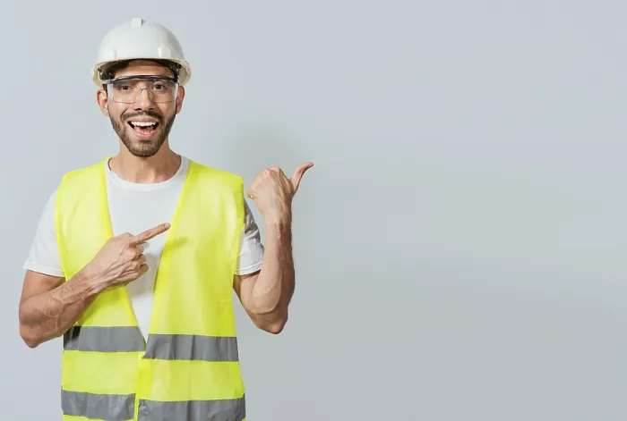 Framed Print : Construction Engineer Pointing at Advertisement Print Framed Print : Construction Engineer Pointing at Advertisement Print