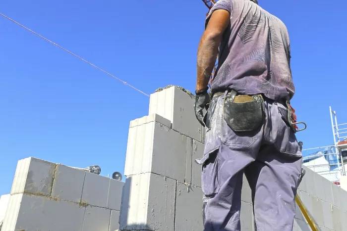 Framed Print : Construction Worker (Bricklayer) Print on Building Site Framed Print : Construction Worker (Bricklayer) Print on Building Site