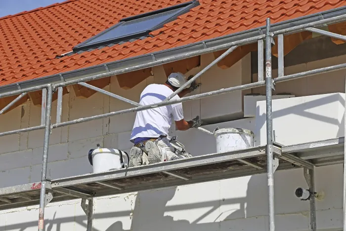 Framed Print : Construction Workers Insulate House Facade Print Framed Print : Construction Workers Insulate House Facade Print