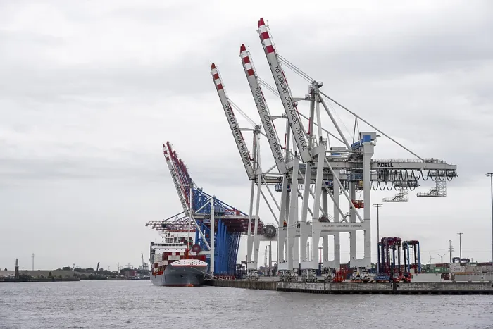 Framed Print : Container Ship at Hamburg Container Terminal Print Framed Print : Container Ship at Hamburg Container Terminal Print