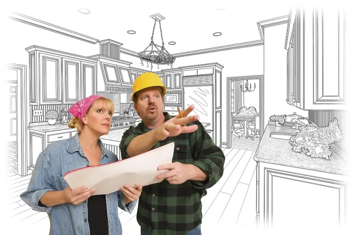Framed Print : Contractor Discusses Custom Kitchen Design with Customer Print Framed Print : Contractor Discusses Custom Kitchen Design with Customer Print