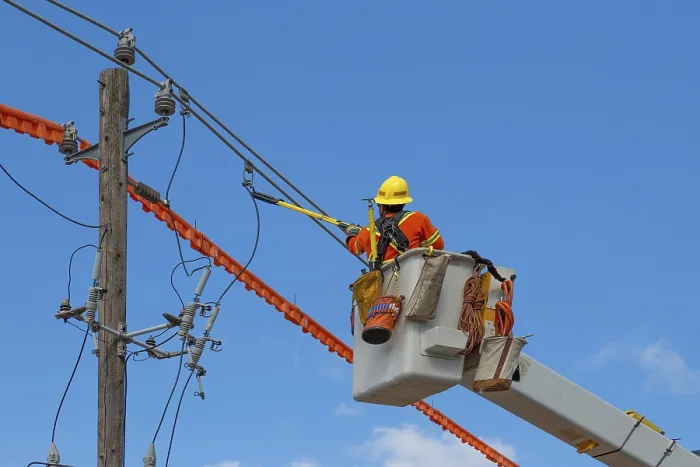 Framed Print : Contractor at Work Fixing Electric Lines Print Framed Print : Contractor at Work Fixing Electric Lines Print