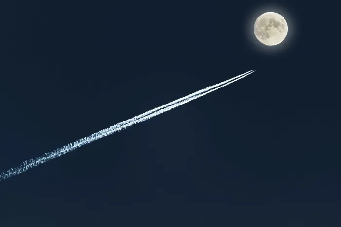 Framed Print : Contrails and a Full Moon Print Framed Print : Contrails and a Full Moon Print