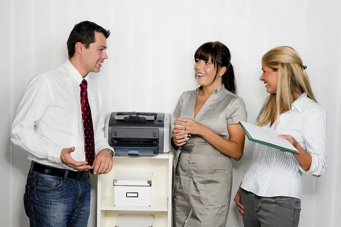 Framed Print : Office Employees in Conversation Print Framed Print : Office Employees in Conversation Print