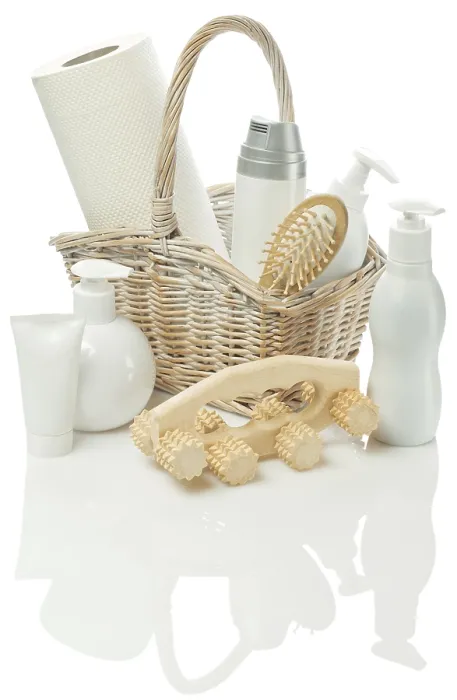 Framed Print : Raffia Basket Cosmetical Set Print Framed Print : Raffia Basket Cosmetical Set Print