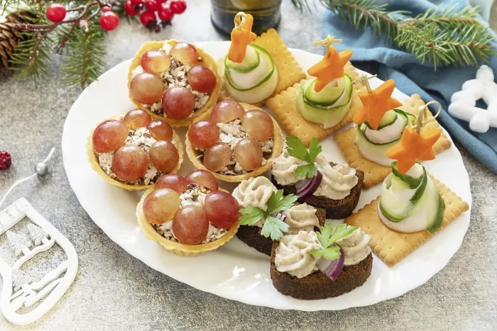 Framed Print : Christmas Appetizers Print: Ham, Cheese and Herring Dishes Framed Print : Christmas Appetizers Print: Ham, Cheese and Herring Dishes