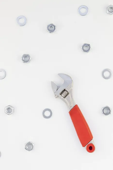 Framed Print : Metal Nuts and Spanner Print - Top View Pattern