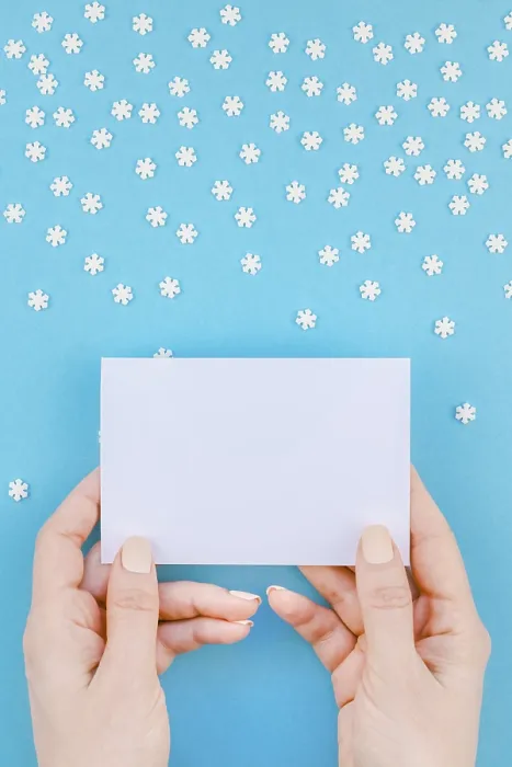 Framed Print : Winter Flat Lay Print with Snowflakes and Hands Framed Print : Winter Flat Lay Print with Snowflakes and Hands