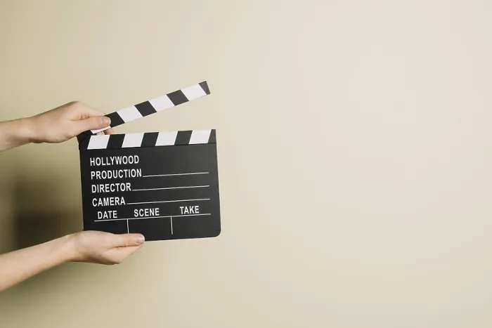 Framed Print : Crop Hands with Clapperboard Print Framed Print : Crop Hands with Clapperboard Print