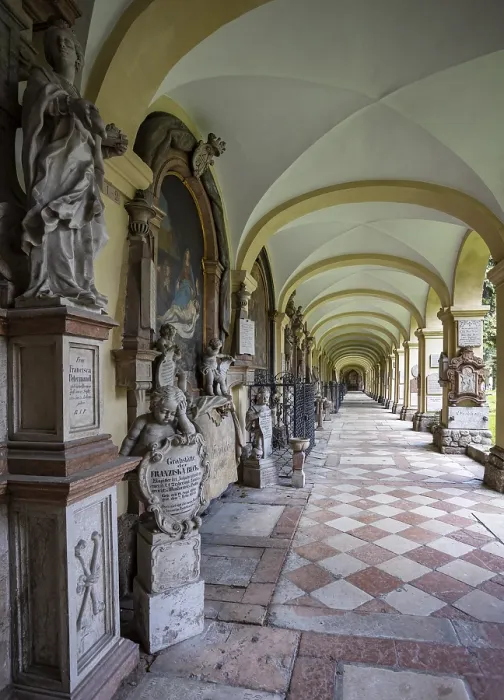 Framed Print : Crypt Arcades Print: St. Sebastian's Cemetery, Salzburg, Austria Framed Print : Crypt Arcades Print: St. Sebastian's Cemetery, Salzburg, Austria
