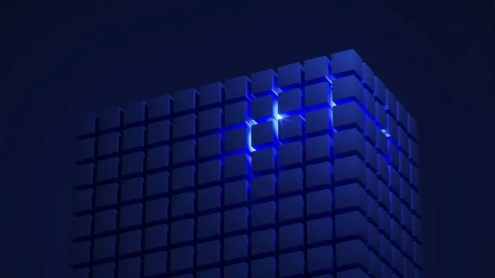 Framed Print : Blue Light Cube Structure Print: Modern Geometric Design Framed Print : Blue Light Cube Structure Print: Modern Geometric Design