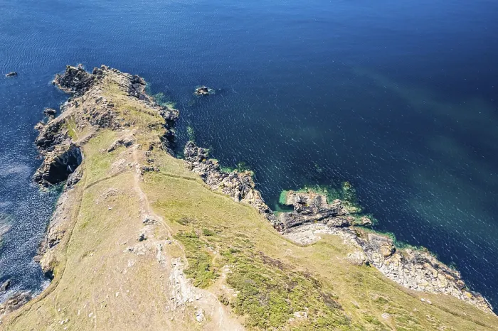 Framed Print : Cudden Point Cliffs Drone Print, Cornwall, England Framed Print : Cudden Point Cliffs Drone Print, Cornwall, England