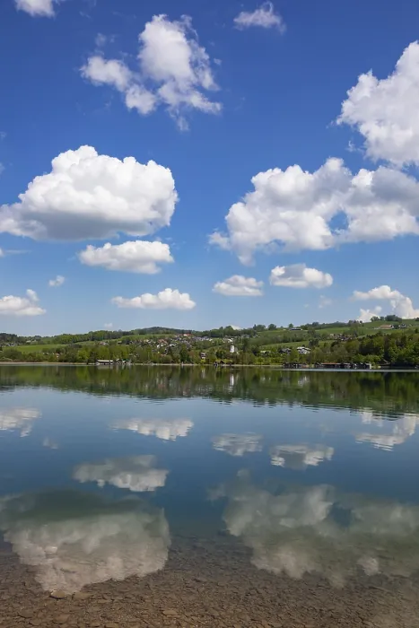 Framed Print : Cumulus Clouds Reflected in Irrsee Print, Upper Austria Framed Print : Cumulus Clouds Reflected in Irrsee Print, Upper Austria