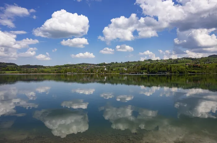 Framed Print : Cumulus Clouds Reflected in Irrsee Print, Upper Austria