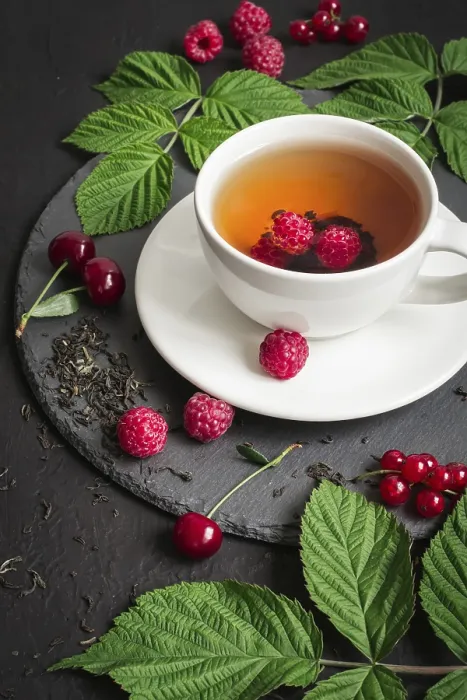 Framed Print : Cup of Berry Tea Print on Black Background Framed Print : Cup of Berry Tea Print on Black Background