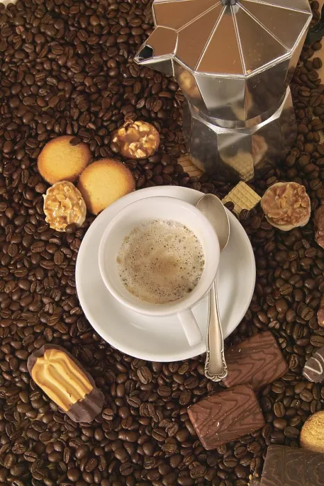 Framed Print : Cup of Coffee Print with Biscuits and Espresso Framed Print : Cup of Coffee Print with Biscuits and Espresso