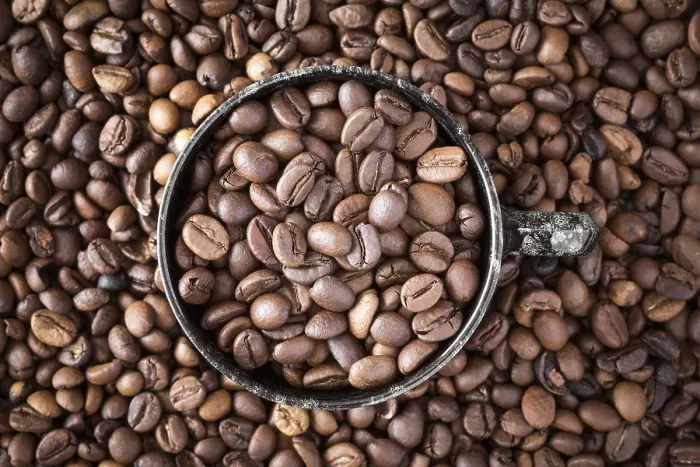 Framed Print : Coffee Print on Coffee Beans Background Framed Print : Coffee Print on Coffee Beans Background
