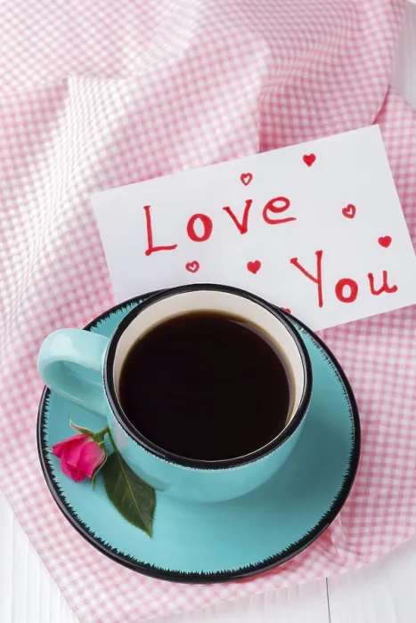 Framed Print : Cup of Coffee Print with Love You Note Framed Print : Cup of Coffee Print with Love You Note
