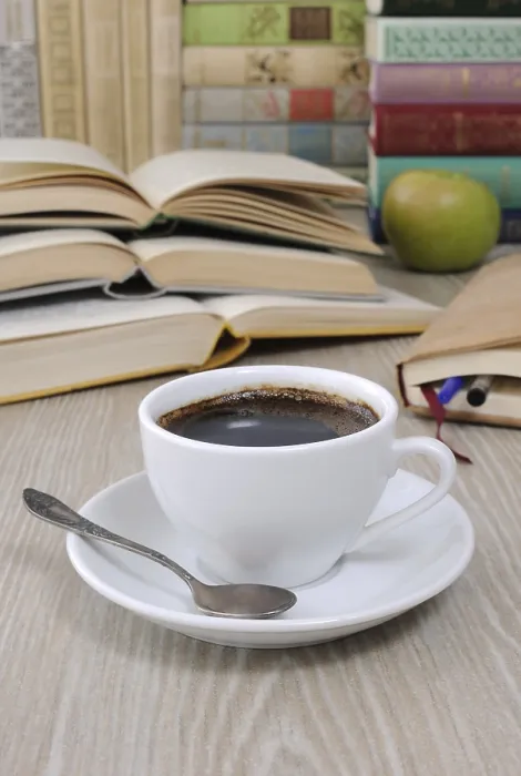 Framed Print : A Cup of Coffee on a Study Desk Print Framed Print : A Cup of Coffee on a Study Desk Print