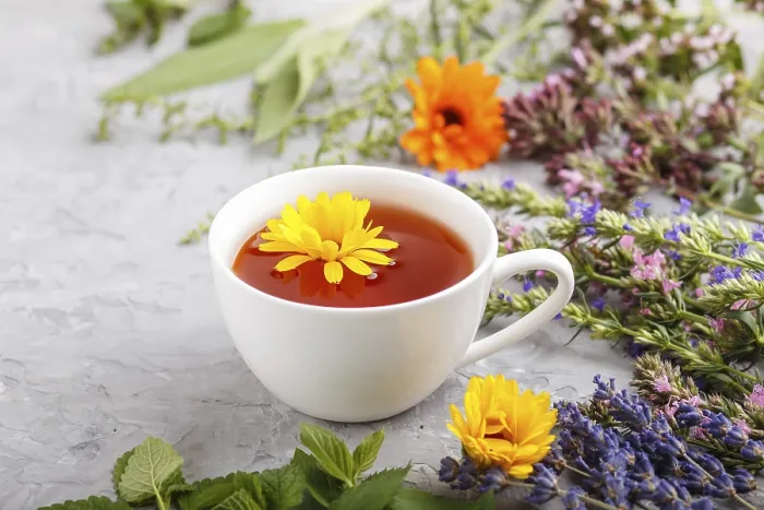 Framed Print : Cup of Herbal Tea Print on Gray Concrete Background Framed Print : Cup of Herbal Tea Print on Gray Concrete Background
