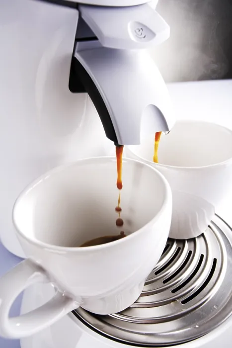 Framed Print : Two Cups Under a Coffee Machine Print Framed Print : Two Cups Under a Coffee Machine Print