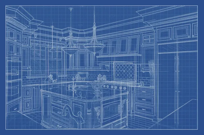 Framed Print : Custom Kitchen Blueprint Design Print Framed Print : Custom Kitchen Blueprint Design Print