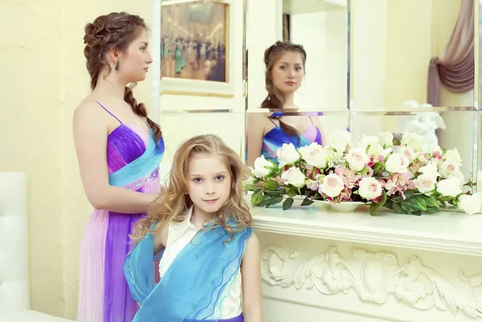 Framed Print : Cute Elegant Sisters Print - Mirror Reflection Framed Print : Cute Elegant Sisters Print - Mirror Reflection