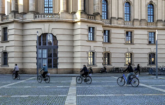 Framed Print : Cyclists on Friedrich-Ebert-Platz in Berlin Mitte Print, Germany Framed Print : Cyclists on Friedrich-Ebert-Platz in Berlin Mitte Print, Germany
