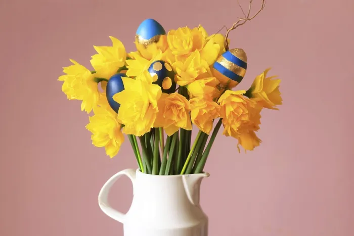 Framed Print : Daffodils and Easter Eggs Print, Dresden, Saxony Framed Print : Daffodils and Easter Eggs Print, Dresden, Saxony
