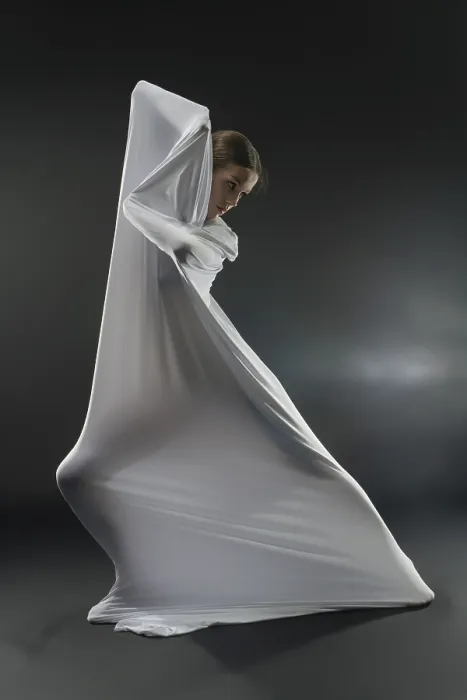 Framed Print : Fluid Movement Print: Dancer with White Fabric Framed Print : Fluid Movement Print: Dancer with White Fabric