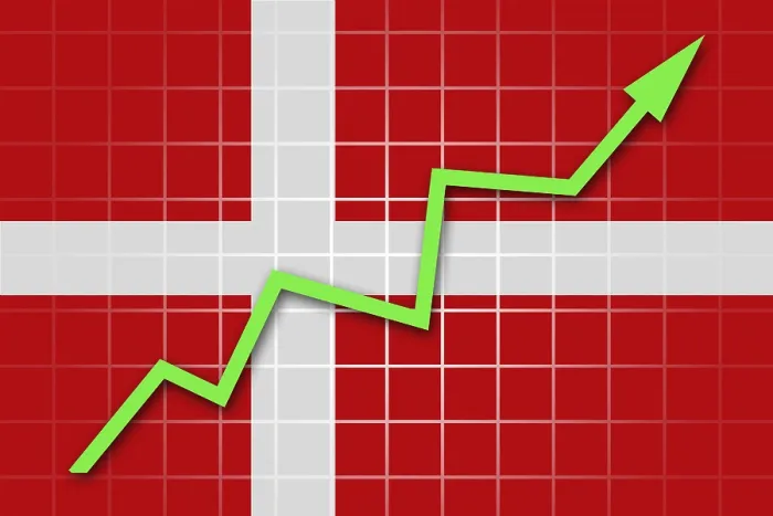 Framed Print : The Danish Flag and Arrow Graph Going Up Print Framed Print : The Danish Flag and Arrow Graph Going Up Print