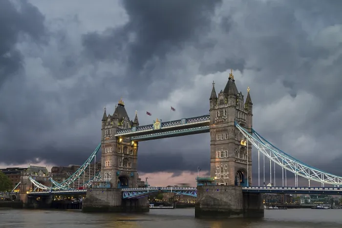 Framed Print : Dark Clouds Over Tower Bridge Print, London