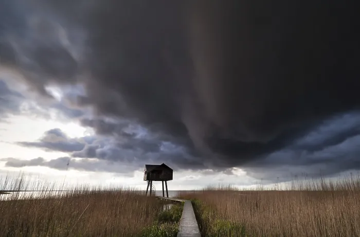 Framed Print : Dark Storm Cloud over Observation Tower Print, Netherlands Framed Print : Dark Storm Cloud over Observation Tower Print, Netherlands
