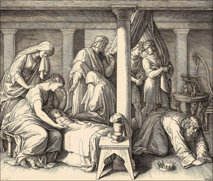 Framed Print : Print of The Death of Bathsheba's First Child with David, Old Testament Framed Print : Print of The Death of Bathsheba's First Child with David, Old Testament