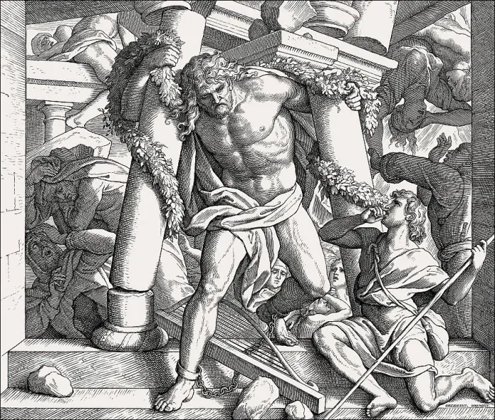 Framed Print : Print of Samson being killed by the Philistines Framed Print : Print of Samson being killed by the Philistines