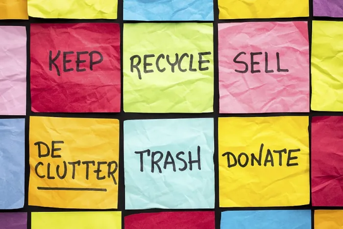 Framed Print : Declutter Concept Print: Keep, Recycle, Trash, Sell, Donate