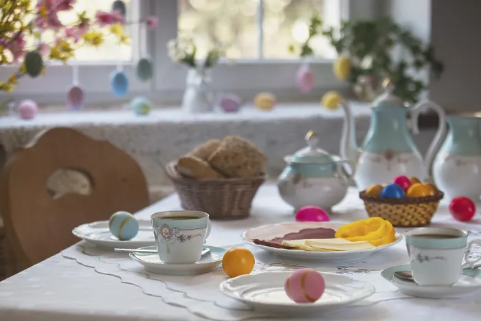 Framed Print : Decorated Table with Easter Eggs and Pastries Print Framed Print : Decorated Table with Easter Eggs and Pastries Print