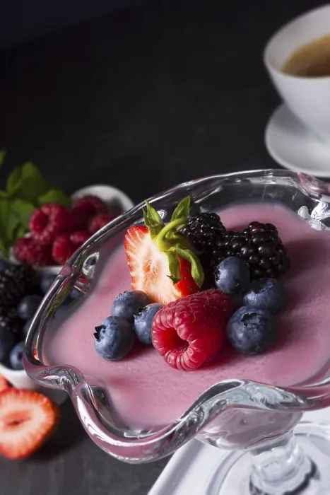 Framed Print : Delicious Pudding with Wild Berry Print Framed Print : Delicious Pudding with Wild Berry Print