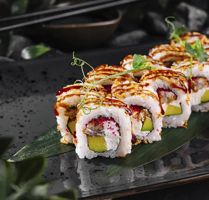 Framed Print : Delicious Sushi Rolls Print with Eel and Tobiko Caviar Framed Print : Delicious Sushi Rolls Print with Eel and Tobiko Caviar