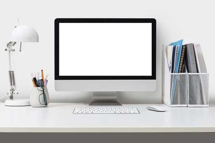 Framed Print : Desktop Computer Print - Isolated on White Background Framed Print : Desktop Computer Print - Isolated on White Background