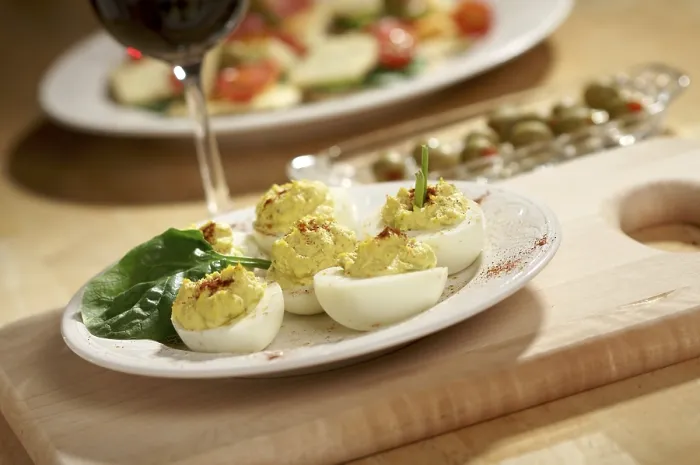 Framed Print : Deviled Eggs and Appetizers Print on White Plate Framed Print : Deviled Eggs and Appetizers Print on White Plate