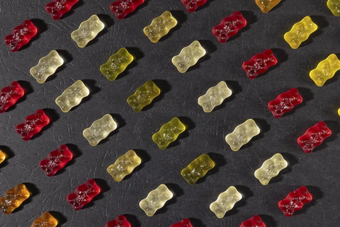Framed Print : Coloured Gummy Bears Print on Dark Background Framed Print : Coloured Gummy Bears Print on Dark Background
