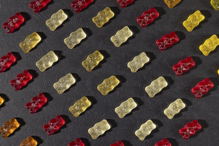 Framed Print : Coloured Gummy Bears Print on Dark Background Framed Print : Coloured Gummy Bears Print on Dark Background