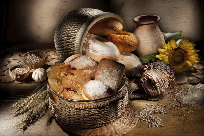Framed Print : Canvas Background Print of Various Breads and Pastries Framed Print : Canvas Background Print of Various Breads and Pastries