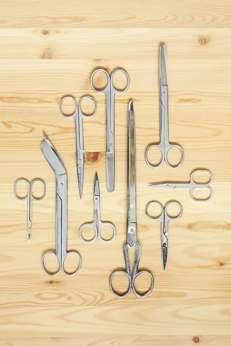 Framed Print : Different Scissors Types Print on Wooden Surface Framed Print : Different Scissors Types Print on Wooden Surface