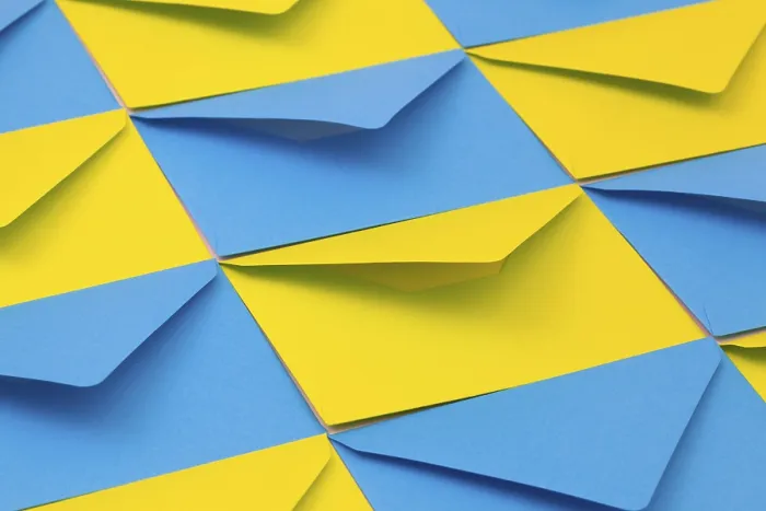 Framed Print : Different Yellow and Blue Envelopes Print Framed Print : Different Yellow and Blue Envelopes Print